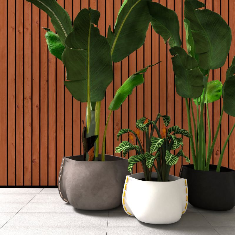 Stitch 100 Designer Pot Plant Natural Bone Graphite With Plant