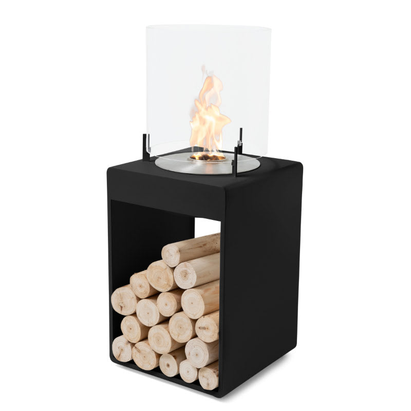 Pop 3T Tall Ethanol Fireplace black with stainless steel burner