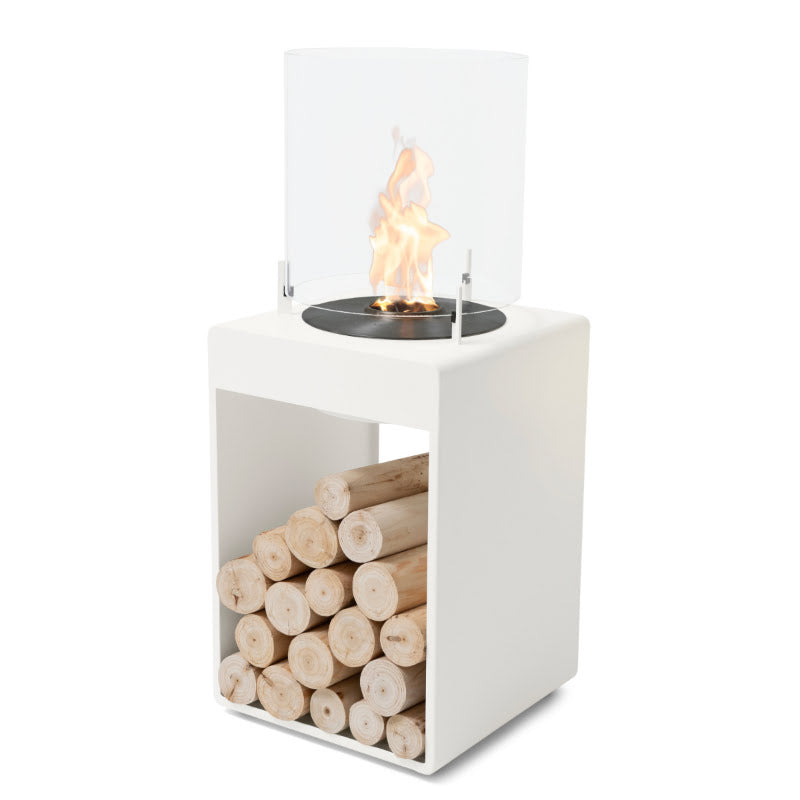 Pop 3T Tall Ethanol Fireplace white with black burner