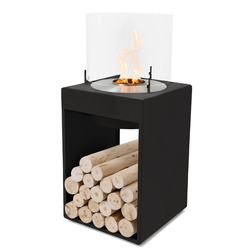 Pop 8T Tall Ethanol Fireplace black with stainless steel burner