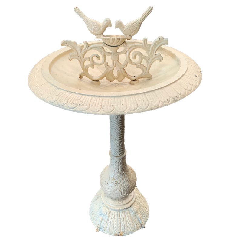 Ashbourne Twin Birds Cast Iron Bird Bath Antique White