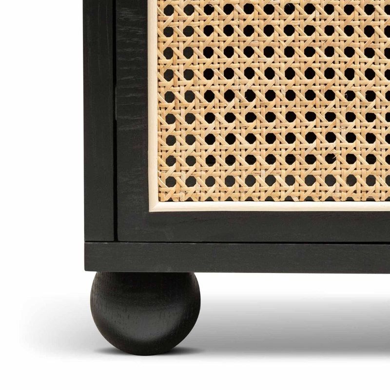 Bay Wooden Side Table With Rattan Front Natural Black Finish leg
