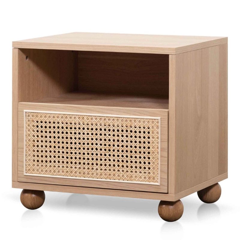 Bay Wooden Side Table With Rattan Front Natural Finish Angle View