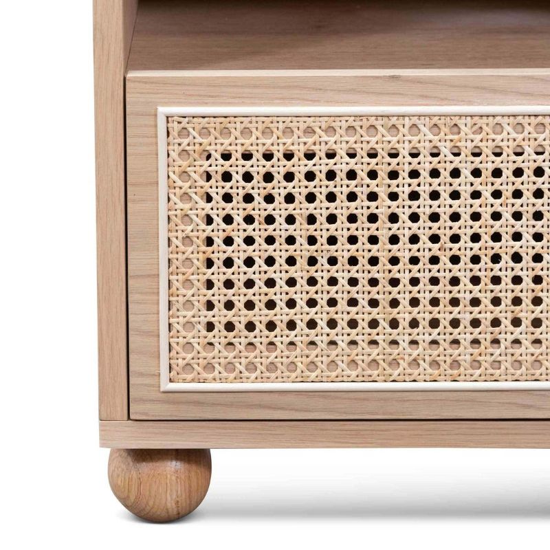 Bay Wooden Side Table With Rattan Front Natural Finish Closeup