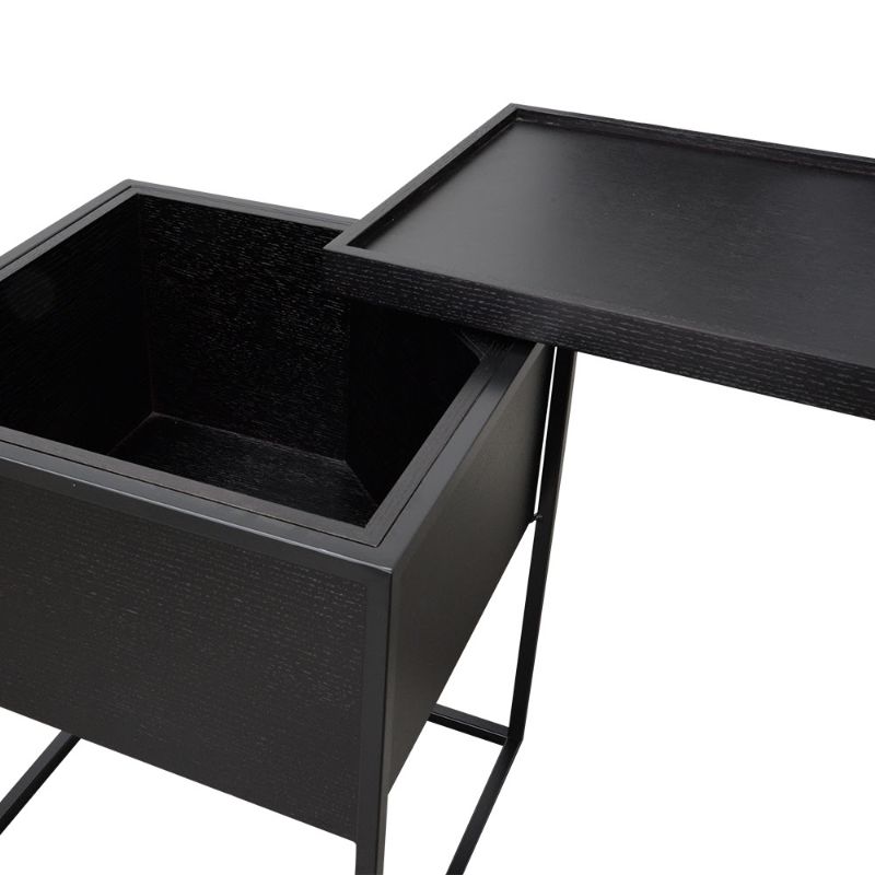 Beckett Side Table Black Hidden Drawer