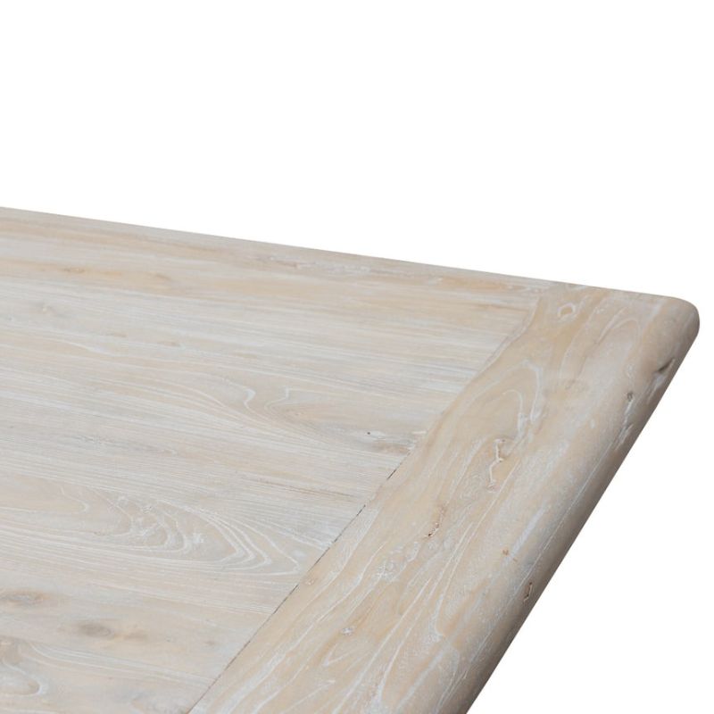 Berkleigh 240CM Elm Wood Dining Table Rustic White Washed Top Side View