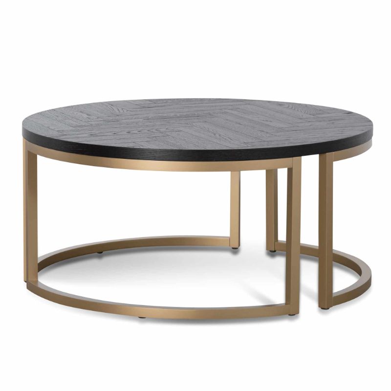Bexley 90CM Round Coffee Table Peppercorn And Brass Front