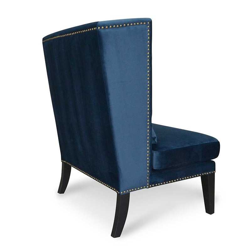 Bluewater Wingback Lounge Chair Navy Blue Back Side Angle View