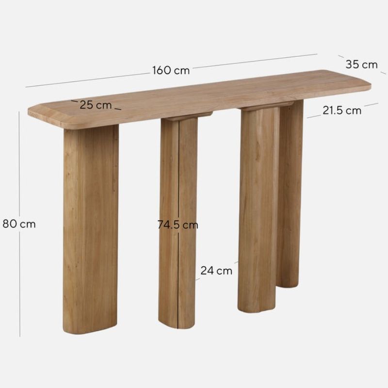 Blythe 160CM Wooden Console Table Natural Dimensions