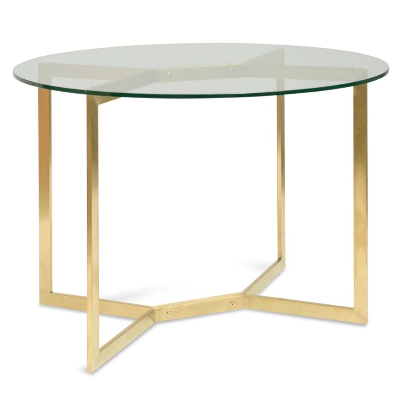 Byron 120CM Round Glass Dining Table Gold Base Angle