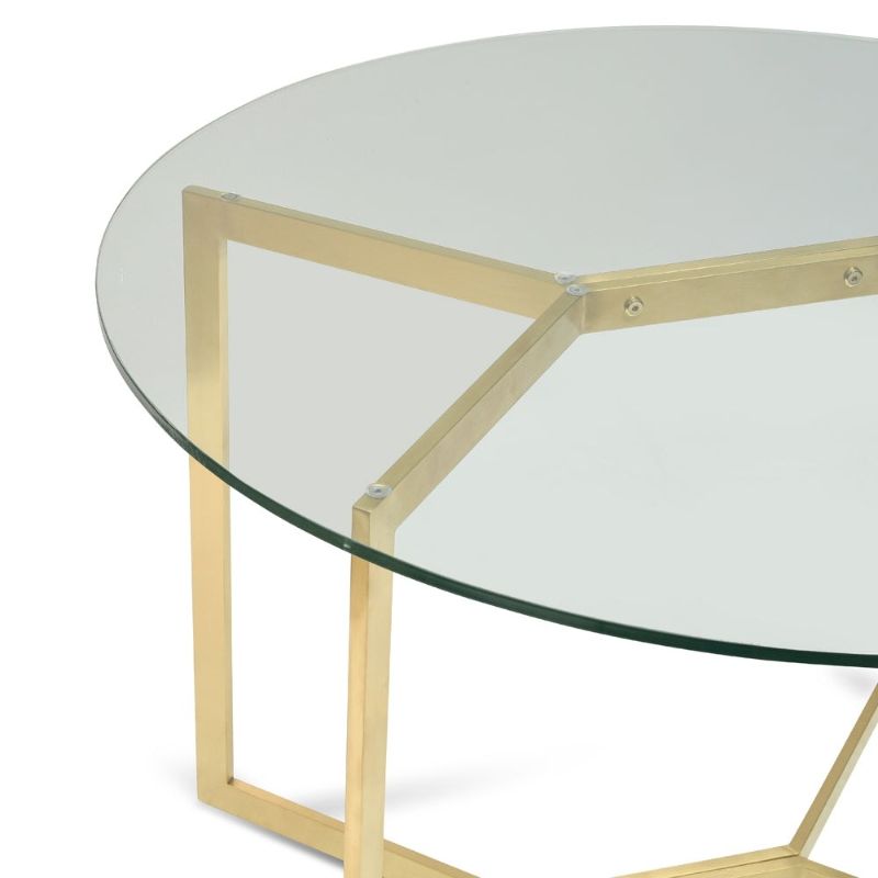 Byron 120CM Round Glass Dining Table Gold Base Left Side