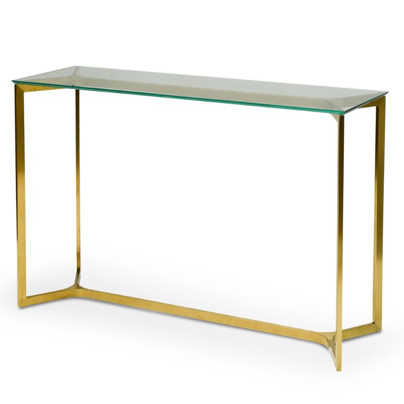 Cambridge 120CM Glass Console Table Gold Base Angle View