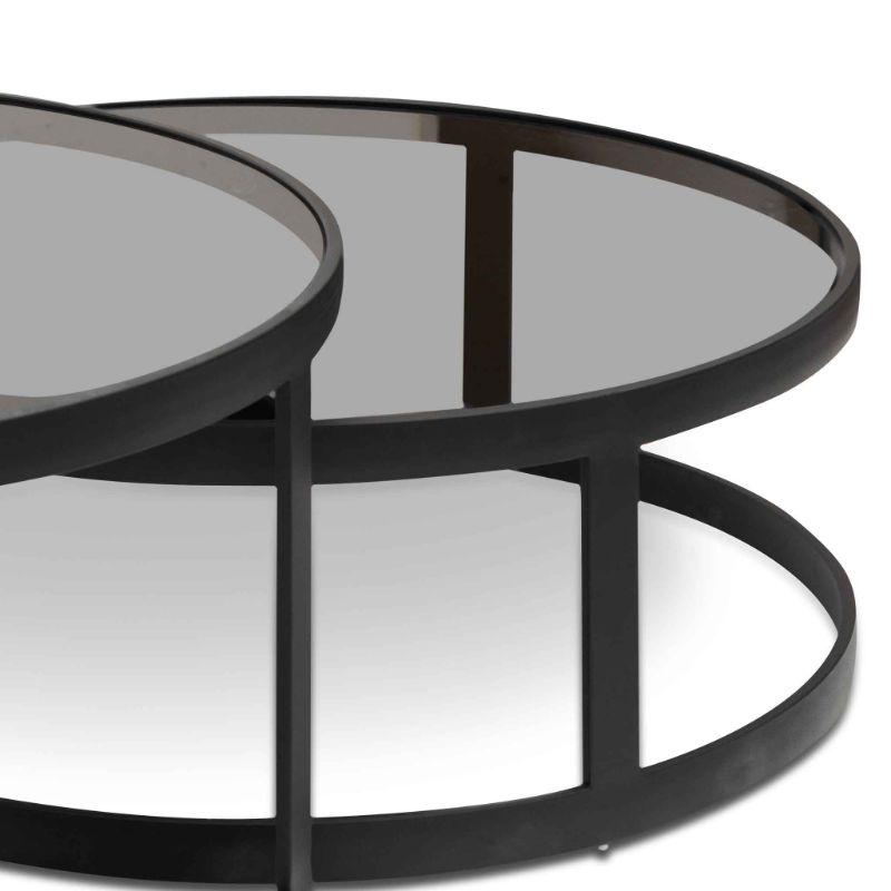 Camden Nested Glass Coffee Table Black Base Closeup