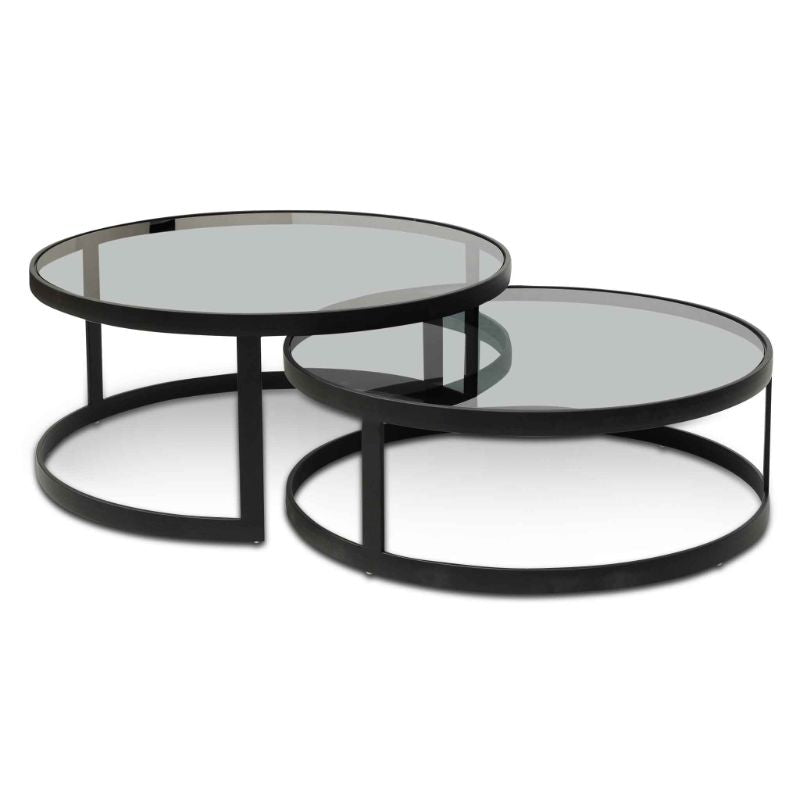 Camden Nested Glass Coffee Table Black Base Front