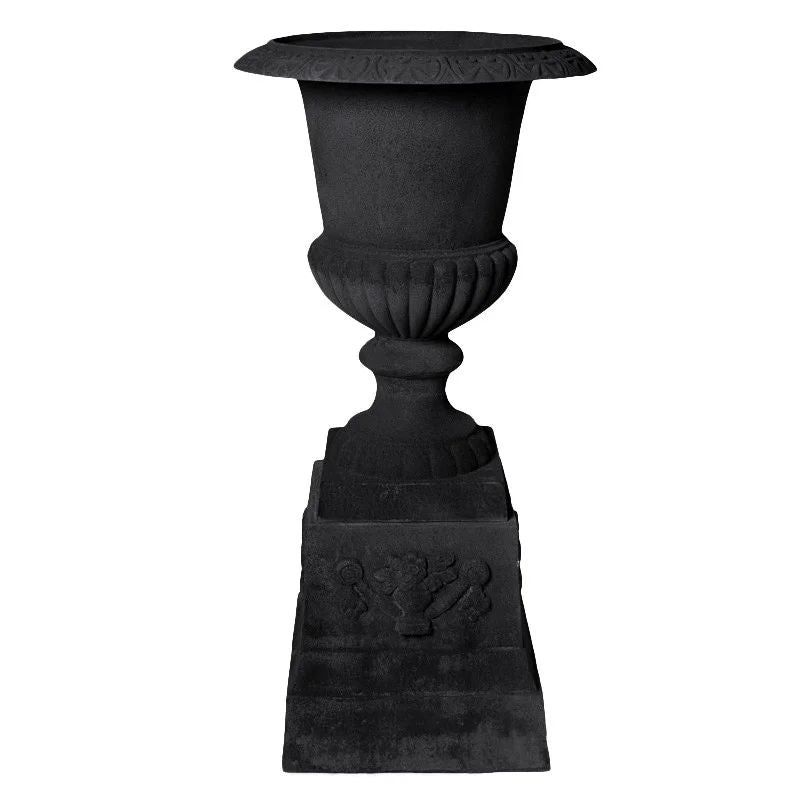 Campana Cast Iron Garden Urn And Pedestal Black