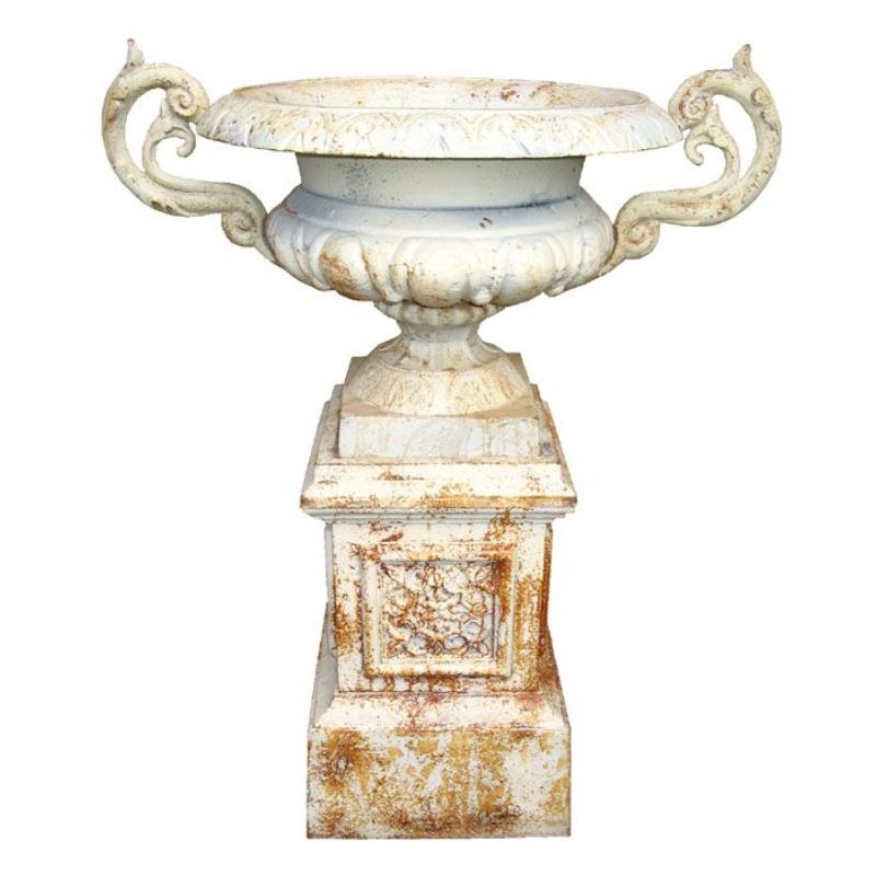 Campana Cast Iron Garden Urn And Pedestal Set White