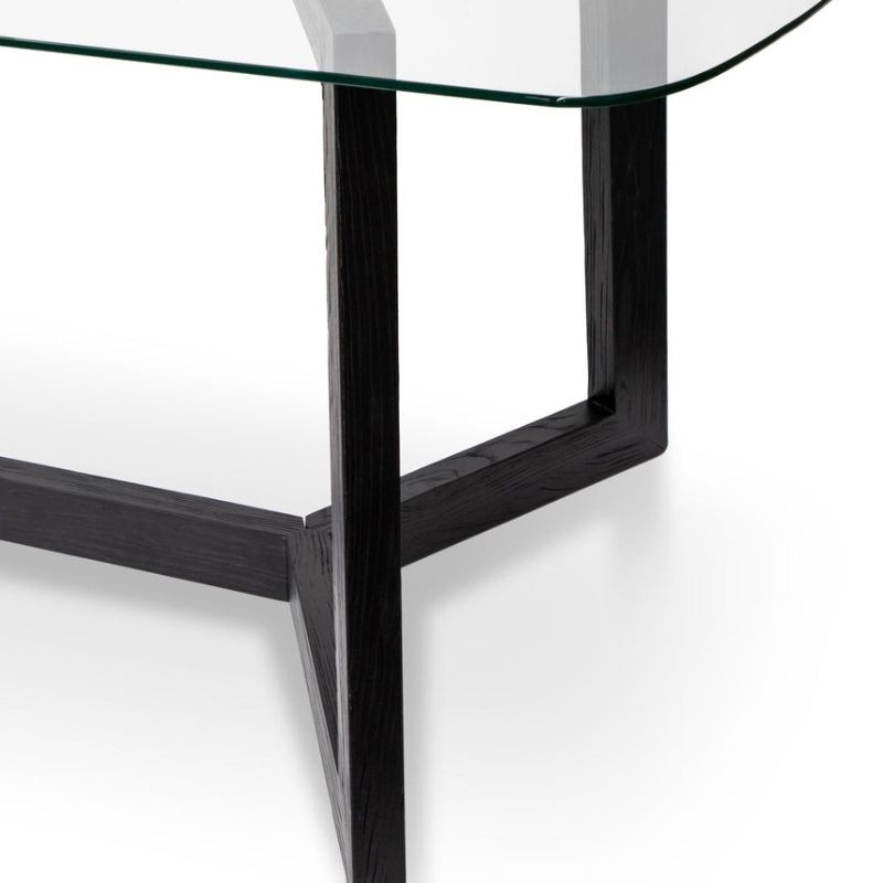 Carmelwood 240CM Dining Table Glass Top With Black Base Corner Top View