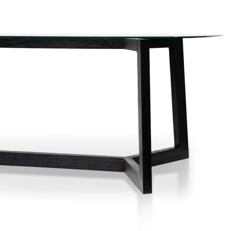 Carmelwood 240CM Dining Table Glass Top With Black Base Corner View