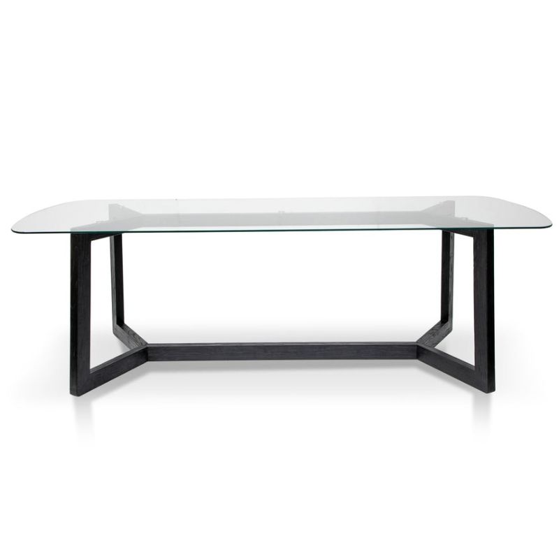 Carmelwood 240CM Dining Table Glass Top With Black Base Front View