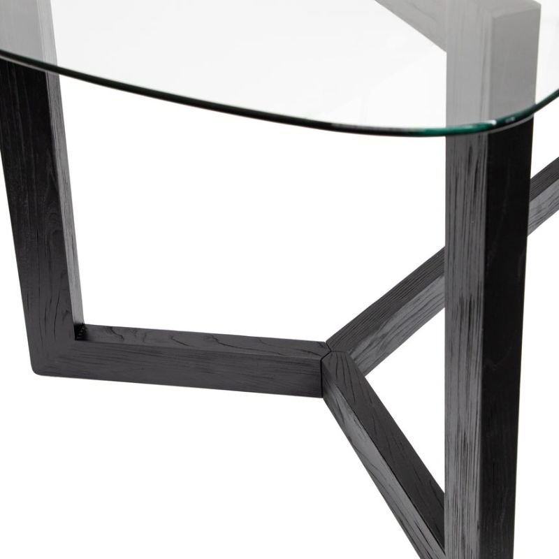 Carmelwood 240CM Dining Table Glass Top With Black Base Legs Corner View
