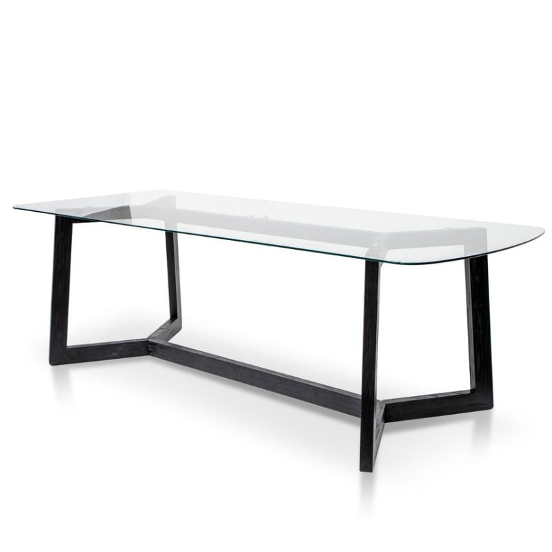 Carmelwood 240CM Dining Table Glass Top With Black Base