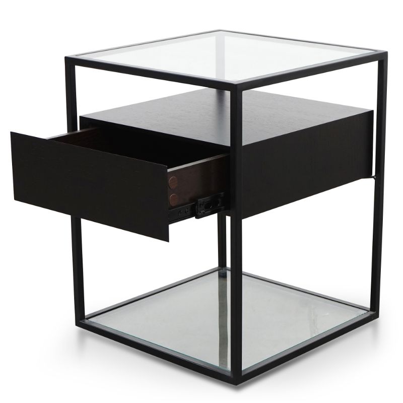 Carmichael Glass Side Table  Drawer Open