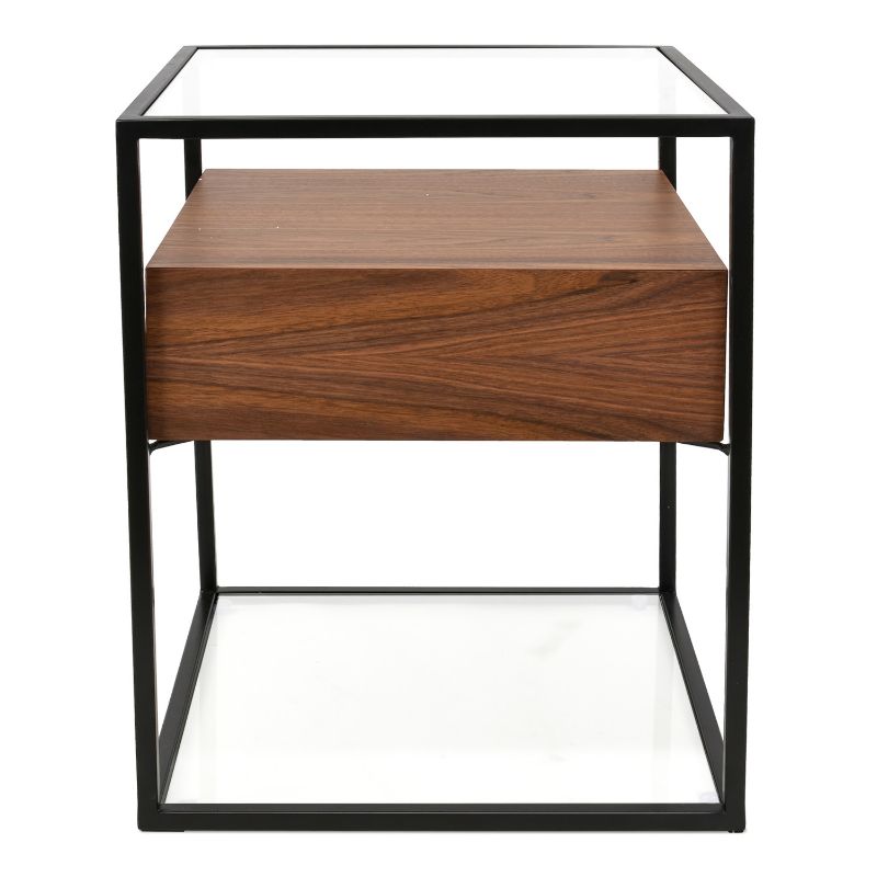 Carmichael Glass Side Table Walnut