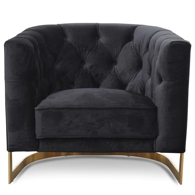 Carraway Armchair Brushed Gold Base Black Full View