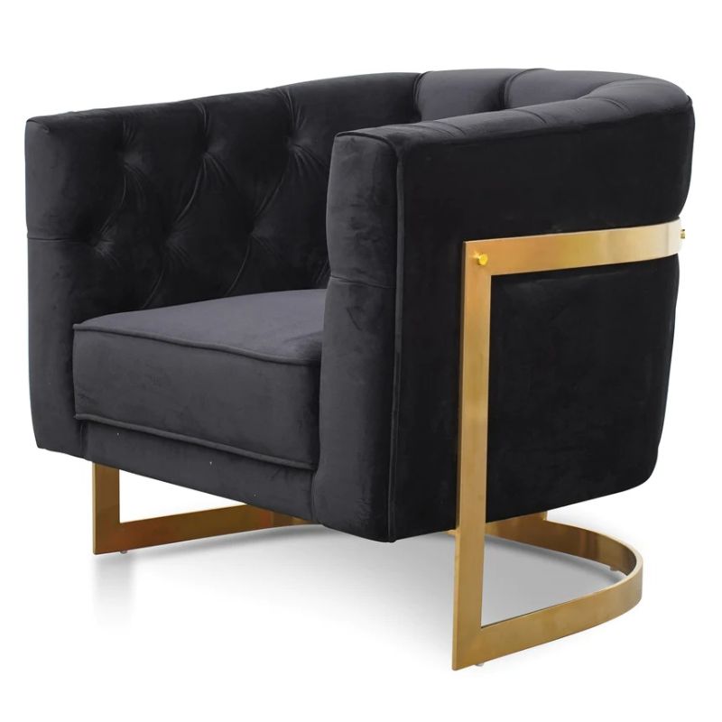 Carraway Armchair Brushed Gold Base Black Right Angle