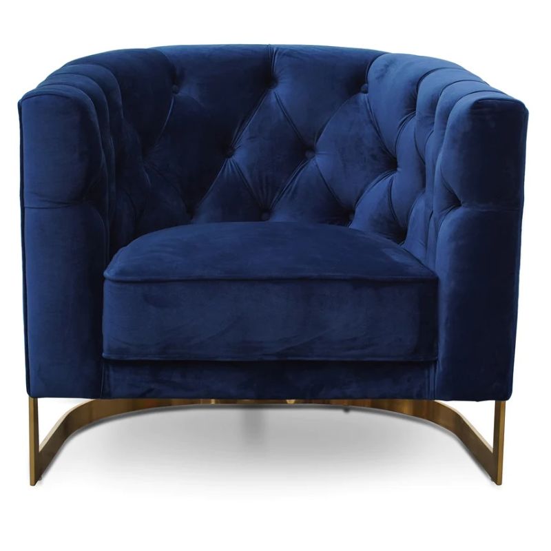 Carraway Armchair Brushed Gold Base Blue Full View