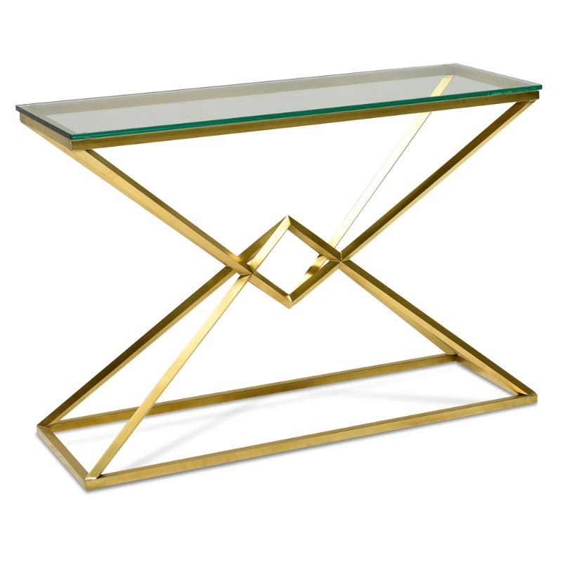 Carrington 120CM Glass Console Table Gold Base Angle View