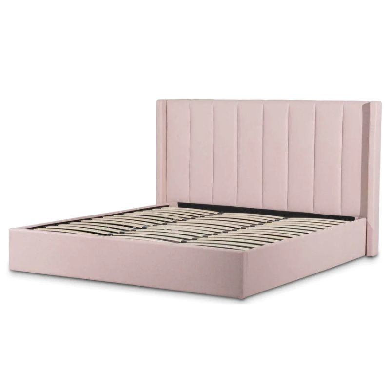 Chelsford Fabric King Bed Frame Blush Pink Angle