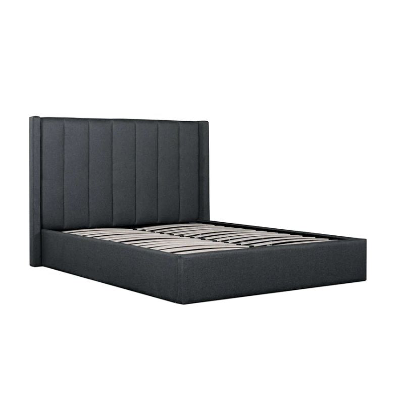 Chelsford Fabric Queen Bed Frame Charcoal Grey Angle Right
