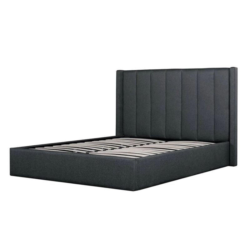 Chelsford Fabric Queen Bed Frame Charcoal Grey Angle