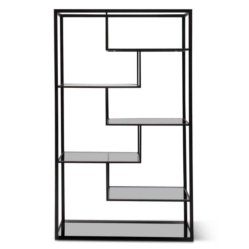 Clarendon 120CM Glass Shelving Unit Black Front