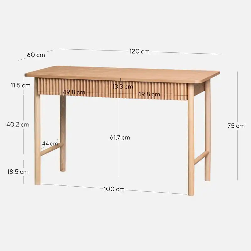 Clementine 120CM Home Office Desk Natural Top Wooden Finish Dimensions