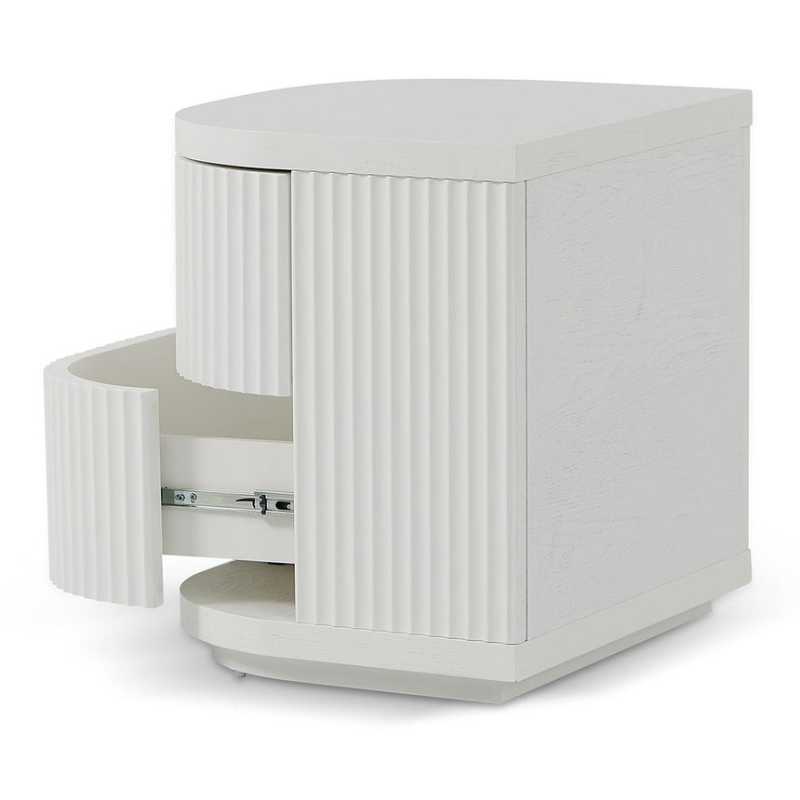 Cliffhaven Wooden Bedside Table White Bottom Drawer Open Angle View