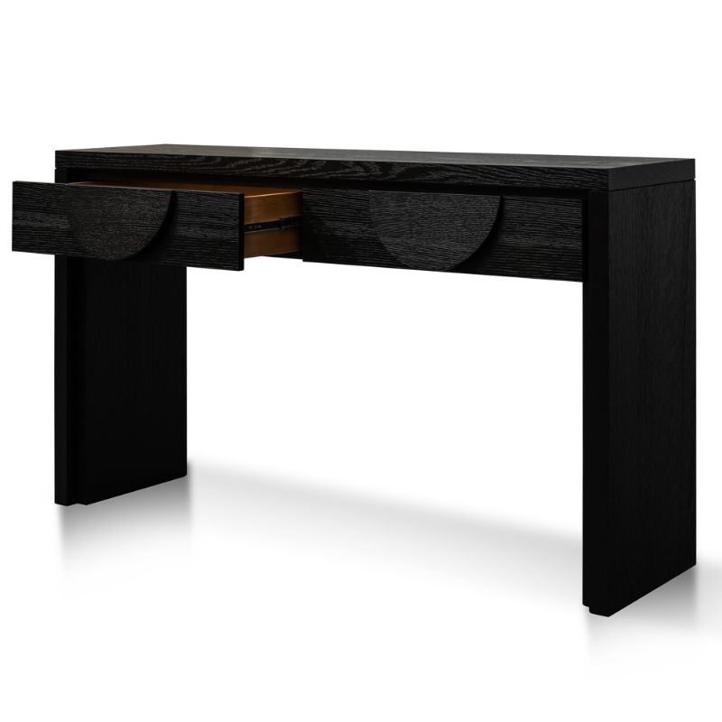 Colton 140CM Console Table With Drawers Textured Espresso Black Left Drawer Open