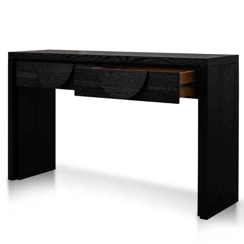 Colton 140CM Console Table With Drawers Textured Espresso Black Right Drawer Open