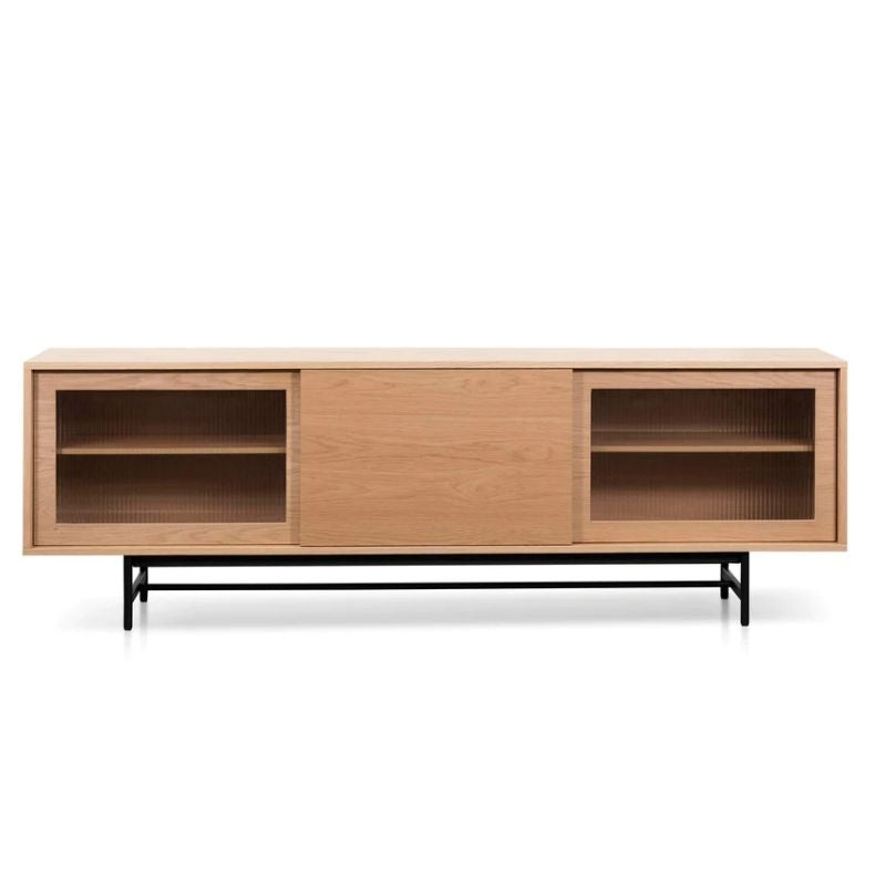 Copperwood 120CM Wooden Entertainment Tv Unit Natural With Flute Glass Door Front