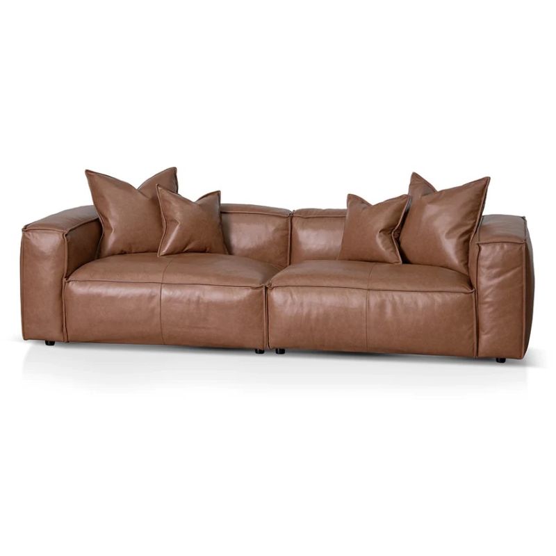 Cortland 4 Seater Sofa With Cushion And Pillow Caramel Brown Angle