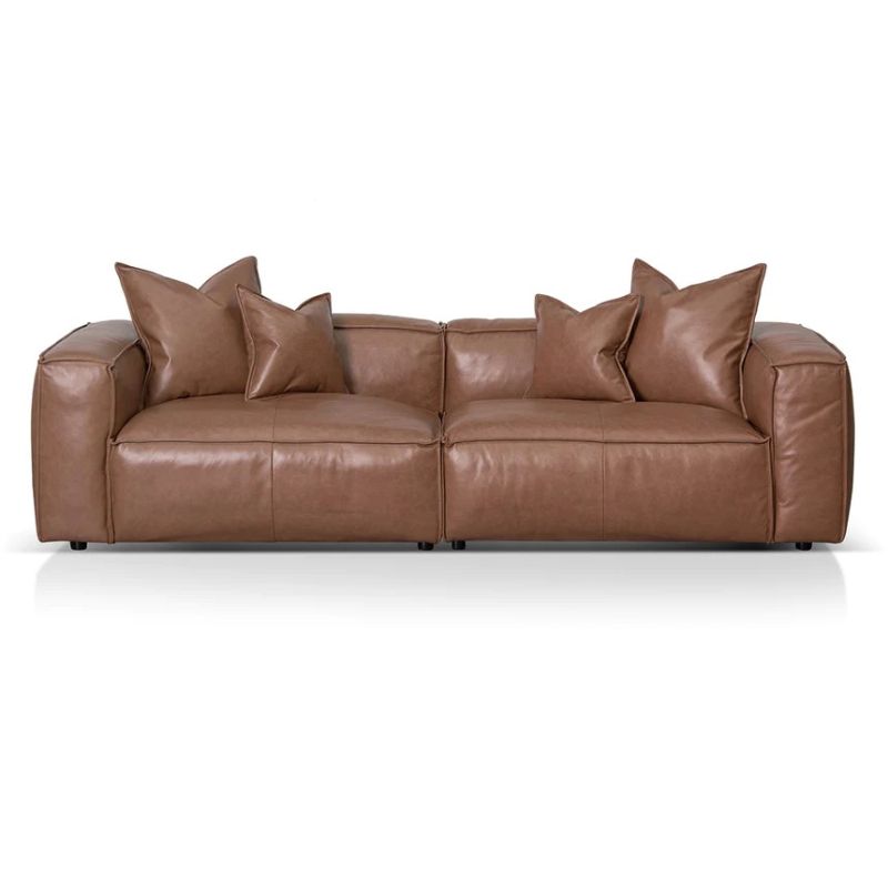 Cortland 4 Seater Sofa With Cushion And Pillow Caramel Brown Front