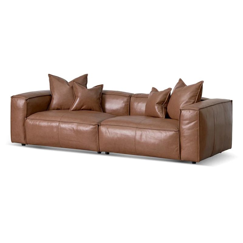 Cortland 4 Seater Sofa With Cushion And Pillow Caramel Brown Left Angle