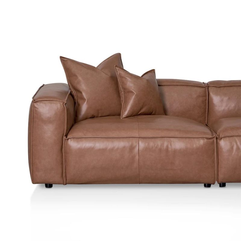 Cortland 4 Seater Sofa With Cushion And Pillow Caramel Brown Right Side