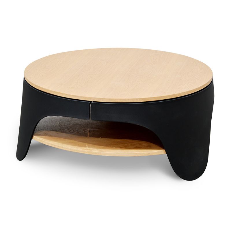 Crawford 82CM Round Coffee Table Natural And Black Angle