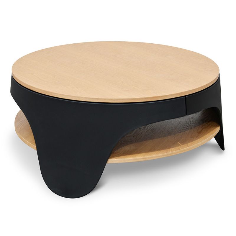 Crawford 82CM Round Coffee Table Natural And Black Front