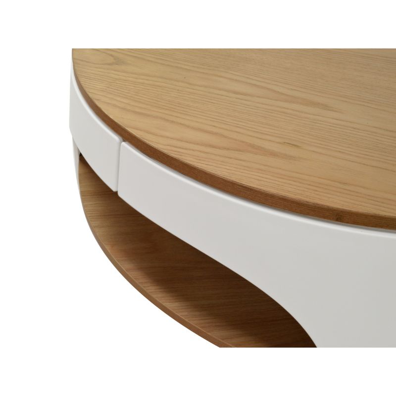 Crawford 82CM Round Coffee Table Natural And White Wood Finish