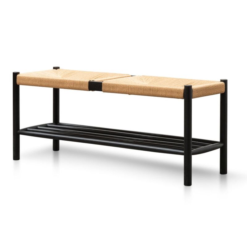 Cumberland 110CM Wooden Oak Bench Black And Natural Right Angle