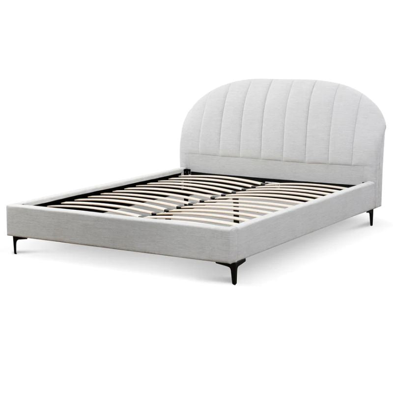 Dalewood Fabric Queen Bed Pearl Grey Open Angle