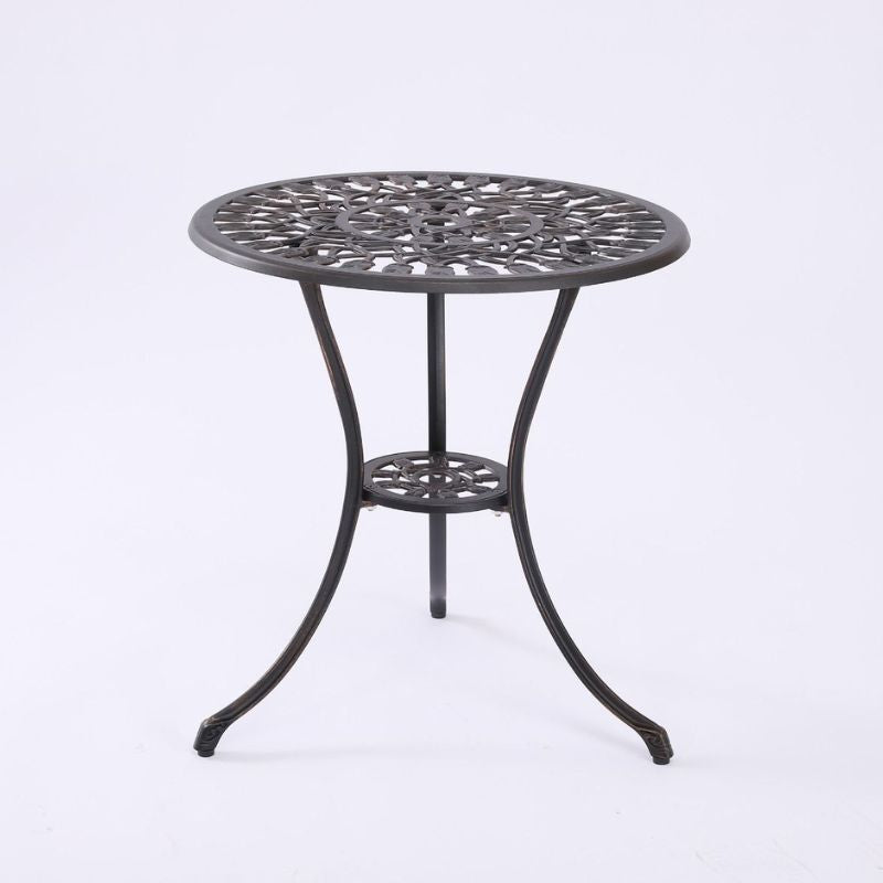 Dominique Cast Aluminium Chair And Table 3 Peice Set Bronze Table